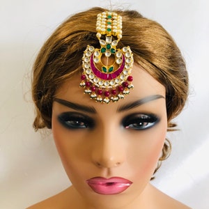 Kundan Maang Tikka / Sabyasachi Kundan Mangtika / Emerald Ruby Golden Kundan Mang tikka Jewelry / Indian wedding Bridal Mang Tika