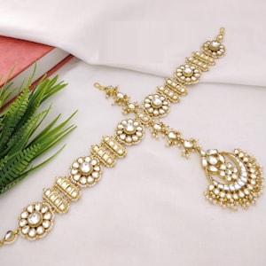 Pacchi Kundan Mathapatti/ Kundan Sheeshphool /Bridal Mathapatti /Kundan Hair Jewelry /Indian wedding Mang Tika / Kundan Golden Mathapatti