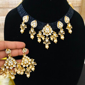 Blue Pacchi Kundan Choker / Blue Bridal Kundan Choker Necklace/ Indian Kundan Wedding Choker Necklace/ Blue beads Choker/ Indian Jewelry