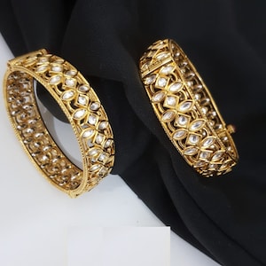 Pacchi Kundan Bangles/ Golden Openable Bangles/ Sabyasachi Bangles/ Indian Punjabi Pakistani Kundan Bangles/ Bridal Jewelry/ Jadau Bangles