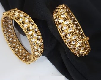 Pacchi Kundan Bangles, Openable Jadau Bridal Jewelry (2.6 Size)