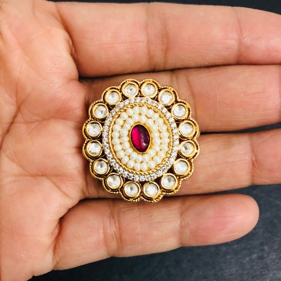 Gold Finished Firoza Kundan Ring By PTJ – Punjabi Traditional Jewellery