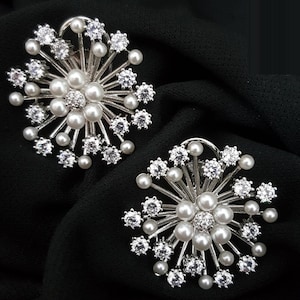 Silver CZ Studs / Golden CZ Pearl Studs / Designer CZ Studs/ Cubic Zirconia Pearl Earrings / Christmas Gift for her / Bollywood Earrings
