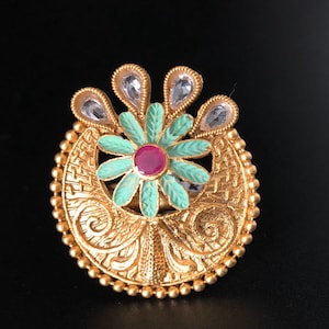 Kundan Ring/Mint Green Ring/Meenakari Kundan Ring/Kundan Statement Ring/Temple Jewelry/Meenakari Ring/Wedding Jewelry Bollywood Ring