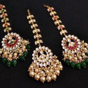 Emerald Green Kundan Maang Tika / Sabyasachi Kundan Mang Tika / Bridal Mang Tika/ Kundan Statement Mang Tikka / Indian Bridal Jewelry