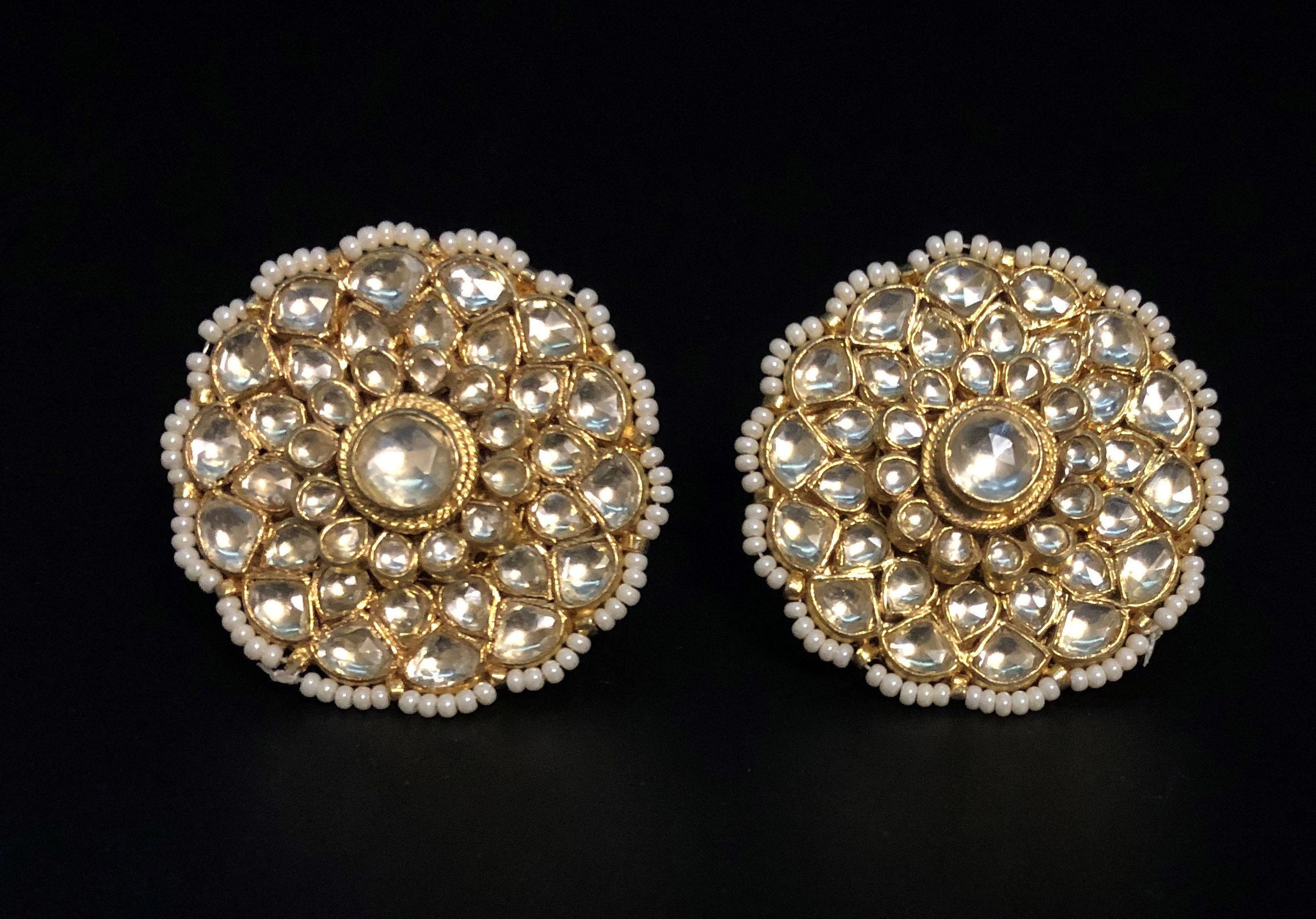 Efulgenz Indian Jewelry Crystal Kundan Stone Big Round Stud Earrings Set  for Women, Green - Walmart.com