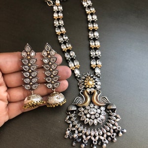 Wit geoxideerde zilveren ketting/witte tweekleurige gouden zilveren ketting/witte Amrapali geïnspireerde verklaring ketting/witte etnische Boho ketting