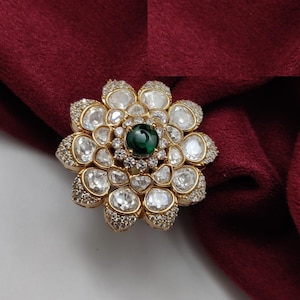 Emerald Bridal Kundan Ring / Golden Cubic Zirconia Adjustable Kundan CZ Ring / Red Statement Ring /White Kundan Ring/ Pink Kundan Ring
