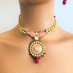 Pink Meenakari Pacchi Kundan Necklace/ Pacchi Kundan Necklace/ Sabyasachi Necklace/ Statement Necklace/ Indian Traditional Kundan Jewelry