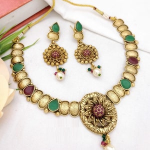Jadau Rajwadi Necklace / Kundan Meenakari Multicolor Necklace / Rajasthani Temple Jewelry / Handmade Rajwadi Golden Traditional Necklace