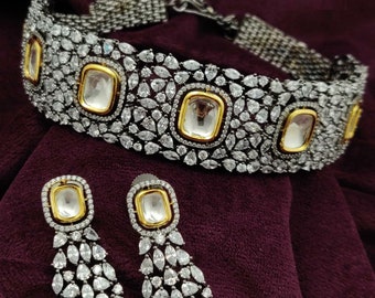 Bridal CZ Choker Necklace Set: Victorian Kundan Style, Cocktail Earrings