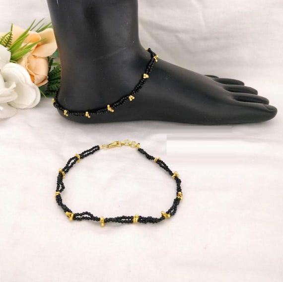 Black Beads Anklets Black Mangalsutra Anklets Black Anklets Black Indian Anklets Punjabi Black Beads Anklets Etsy