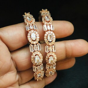 Rose Gold CZ Bangles/ Sabyasachi Designer Cubic Zirconia Bangles with CZ stones/ Statement CZ Bangles/ Cocktail Bollywood Jewelry