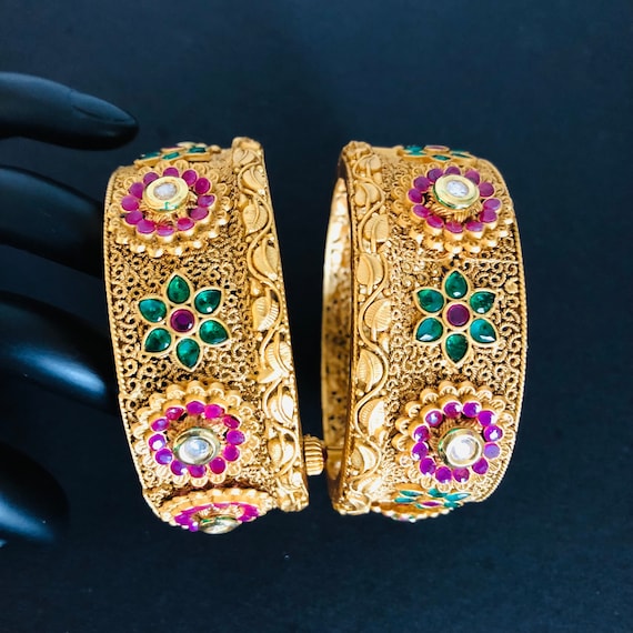 Buy Kundan Rajasthani Bangles Golden Rajwadi Bangles Golden