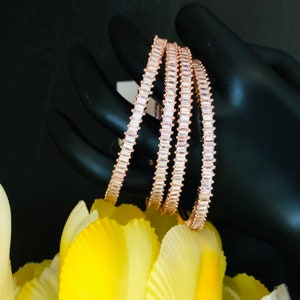 Rose Gold CZ Bangles/ Set of 4 Bangles/ Rose Gold Designer Cubic Zirconia Bangles / Statement CZ Bangles/ Cocktail Bollywood Jewelry