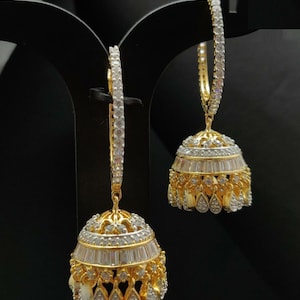 Goldene CZ Jhumka Ohrringe/ Cubic Zirkonia Jhumkas / GoldenEr Zirkonia Small Jhumkas/ Statement Ohrringe/ Indischer Jhumkas