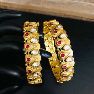 Jadau Kundan Ruby Bangles / Rajwadi Kundan Openable Kada Bangles/ Sabyasachi Indian Wedding Bangles/ Pakistani Bracelet / Punjabi Kada