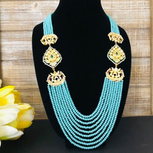 Collier de perles bleu turquoise / long collier de perles bleues / mala kundan jadau en perles / collier tendance / mala en perles multi-rangs bleu