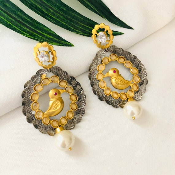 Aamrpali Gold Plated Antique Peacock Earrings – Abdesignsjewellery