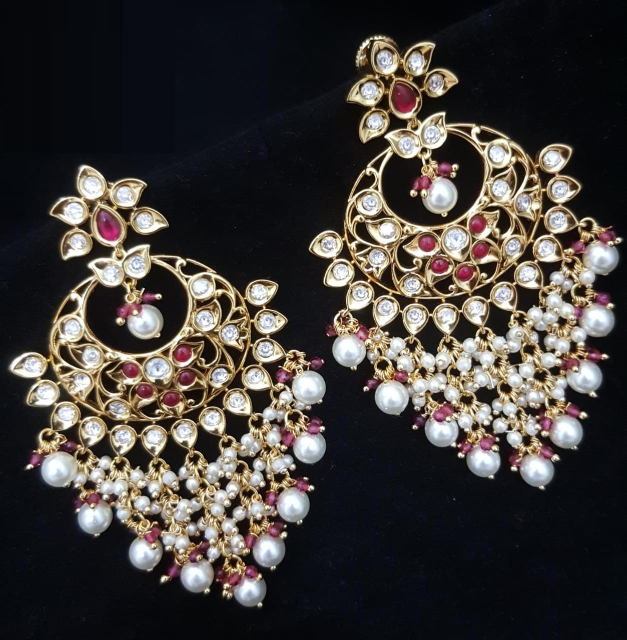 Buy OOMPH Green Ethnic Chandbali Drop Earrings Kundan & Pearls Studded Long  Design Online