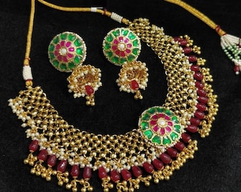 Kundan Meenakari Necklace Set: 22k Gold Plated Indian Jewelry