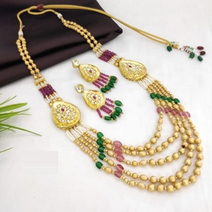 Kundan Meenakari Multicolor Necklace / Rajasthani Temple Jewelry / Jadau Rajwadi Necklace / Handmade Rajwadi Golden Traditional Necklace