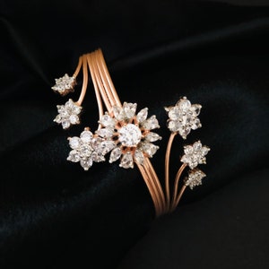 Rose Gold CZ Openable Cuff Bracelet / Silver Handmade Designer CZ Cuff Bracelet/ Victorian Bollywood Statement Bracelet/ Cocktail Jewelry