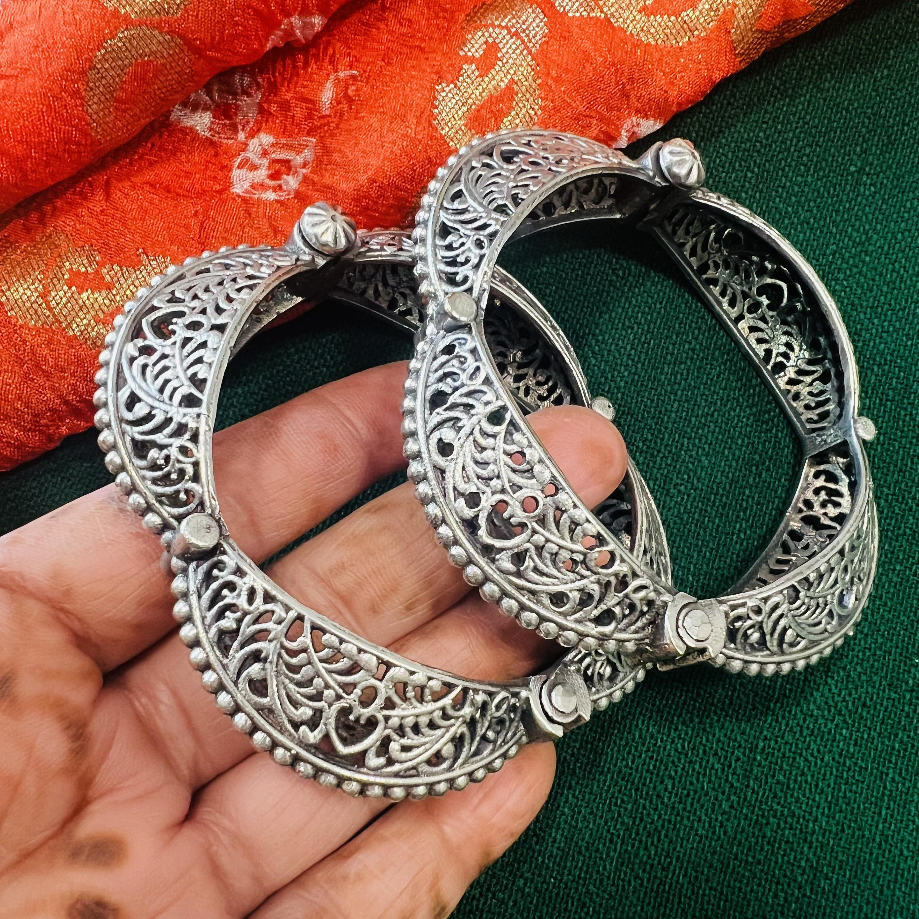 Oxidized 925 Silver Bangle Bracelet Pair: Ethnic Tribal Jewelry - Etsy