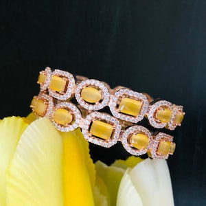 Yellow CZ Bangles / Rose Gold CZ Bangles/ Yellow Designer Cubic Zirconia Bangles/ Statement Bangles/ Cocktail Bollywood Jewelry