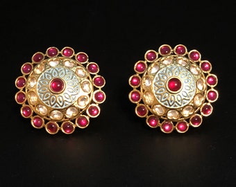 Meenakari Kundan Studs: Indian Wedding Earrings