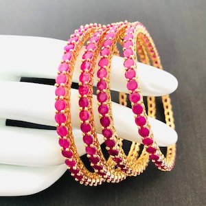Ruby Pink Bangles/ Indian Jewelry/ Pink Bangles/ Pink Bridal Bangles/ 2.6 Real Kemp Bangles/Pakistani bangles/ Ruby Punjabi Bangles/Size 2.6