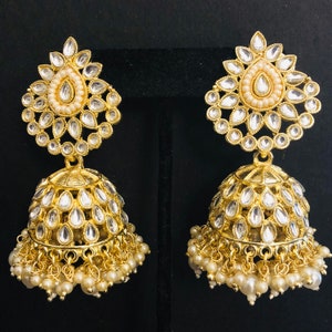 Kundan Pearl Jhumka/ Golden Kundan Jhumka/ Sabyasachi Kundan Earring/ Indian Punjabi Jhumka/ Wedding Earrings/ Bridesmaid Kundan Jhumka
