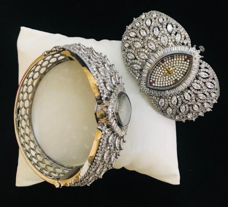 Cubic Zirconia Women's Bracelet Watch/ Rose Gold Silver