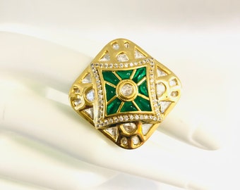 Anillo Kundan Emerald: ajustable, joyería de boda india