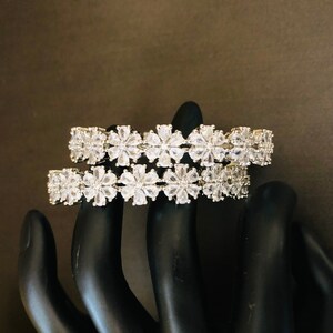 Silver CZ Flower Bangles / Silver Cubic Zirconia Bangles/ Bridal Bangles / Set of 2 Bangles/ CZ Bangles/ Designer Bangles