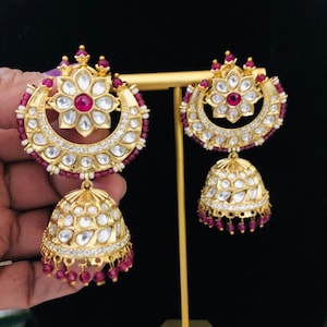 Ruby gouden Pacchi Kundan Jadau Jhumka / bruids Rajwadi Kundan Jhumka / Indiase bruids Pacchi Kundan Jhumka / Indiase Kundan sieraden