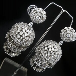 Cocktail Ohrringe / Braut CZ Jhumka / Cubic Zirkonia Jhumka / CZ Doppel Jhumka Ohrringe / Brautjungfer Ohrringe / Silber-Hochzeitsschmuck