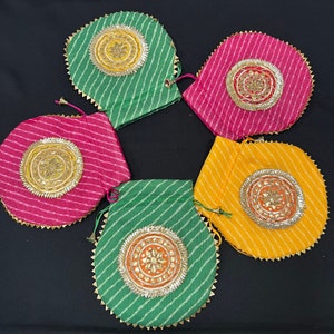 Jaipuri Leheriya Potli Bag/ Designer Embroidered Potli/ Wedding Bags For Women/ Embroidered Clutch Purse/ Potli Bag/ Gota work Wedding Bag
