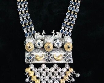 Navy Blue Oxidized Silver Necklace, Kemp Stone Rani Haar