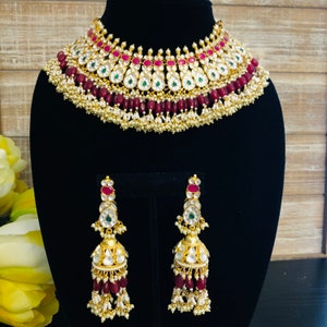 Sabyasachi Kundan Ruby Bridal Necklace/ Ruby Kundan Jadau Necklace/ Ruby Bridal Jewelry/ Pink Jodha Akbar Necklace / Indian Bridal Jewelry