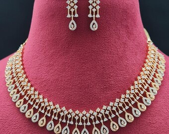 Silver CZ Bridal Necklace Set: Designer Wedding Jewelry