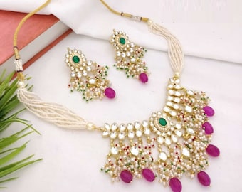 Handcrafted Kundan Choker: Pearl & Multicolor Bead Jadau Necklace