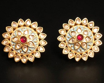 Pendientes Kundan hechos a mano, pendientes indios Meenakari.