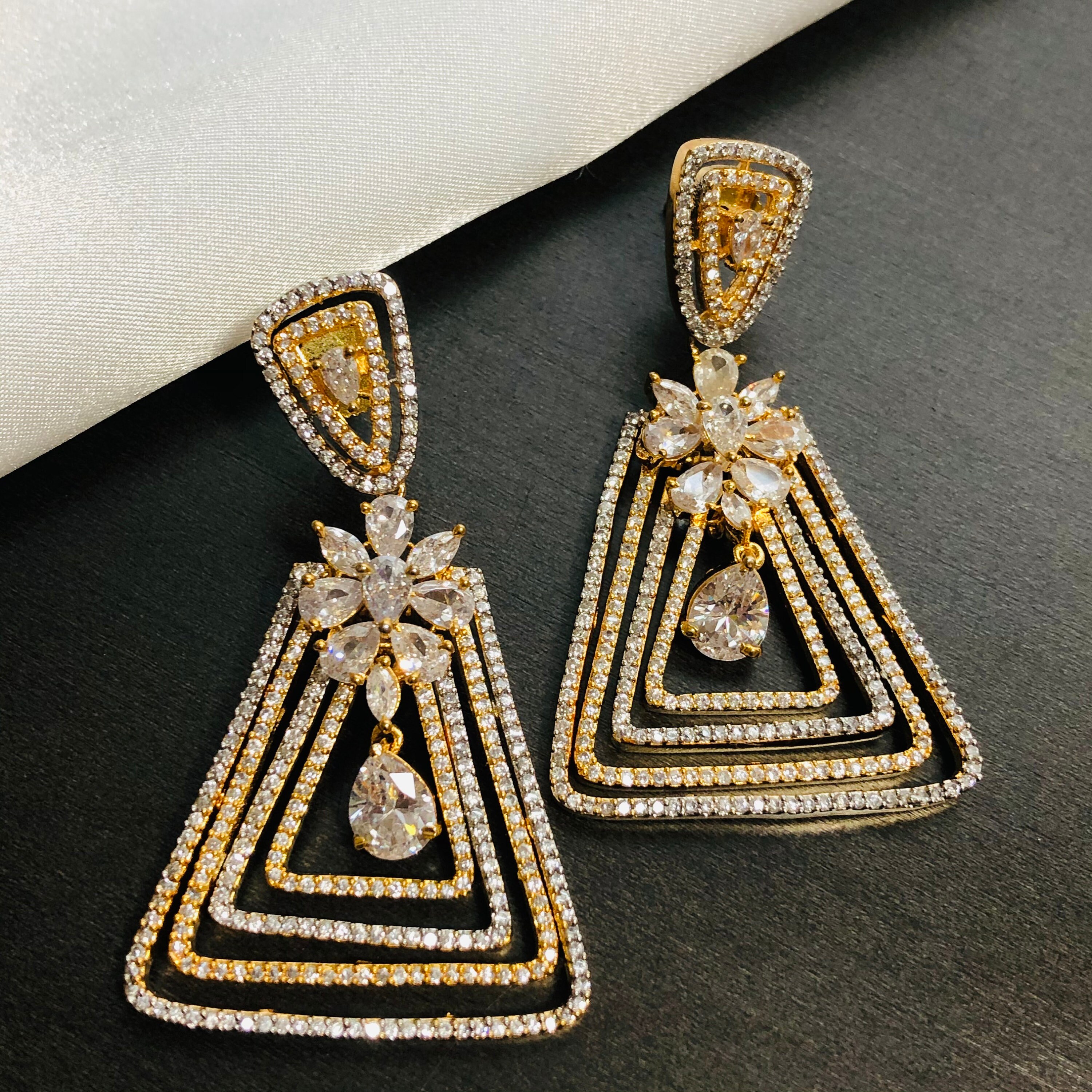 CZ Cocktail Earrings/ Cubic Zirconia Long Earrings/ CZ Golden Etsy