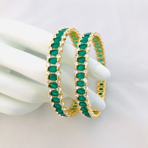 Emerald Bangles/ Green CZ Bangles/ 2.6 Emerald Bangles/ Traditional Bridal Bangles/ Green Bangles/ Indian Bangles/ Wedding Jewelry