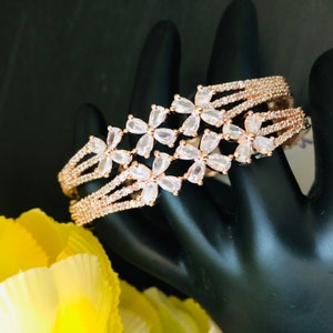Rose Gold CZ Bangles/ Rose Gold Designer Cubic Zirconia Bangles / Statement CZ Bangles/ Cocktail Bollywood Jewelry