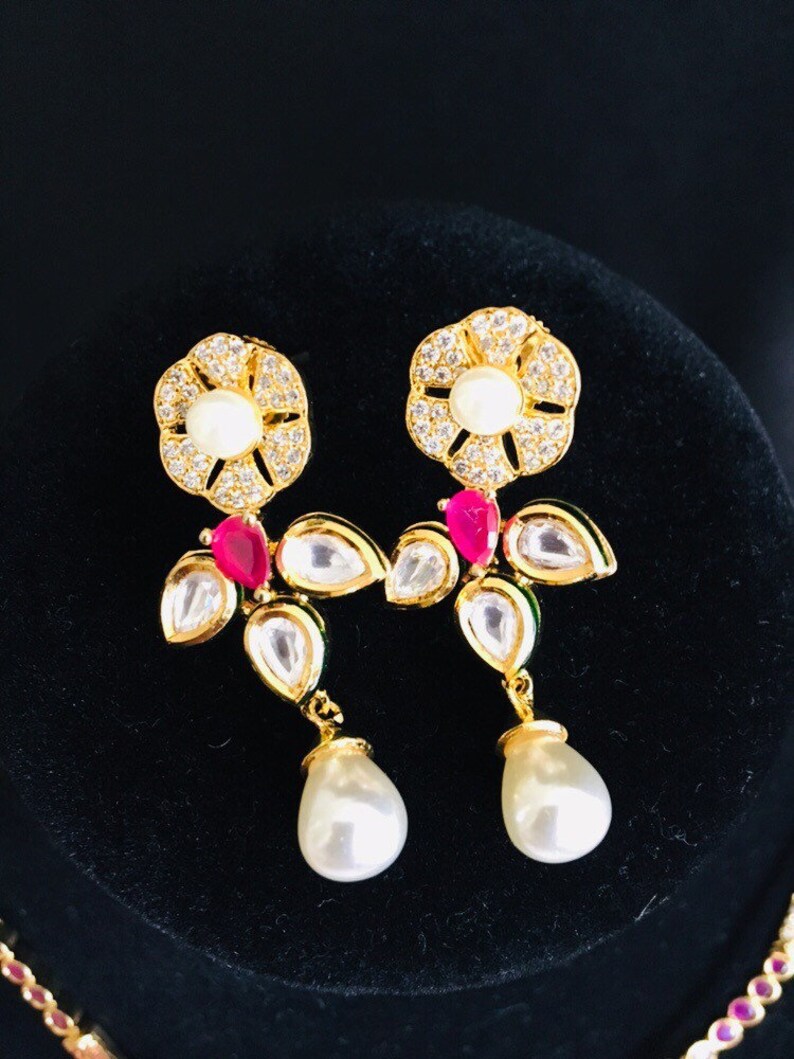 Kundan@AryaFashions Kundan Cubic Zirconia necklace Ruby necklace with American diamonds,Cubic Zirconia Kundan necklace with CZ earrings