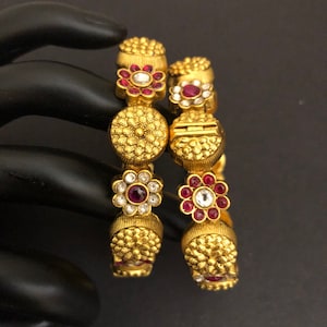 Openable Golden Gokhru Rajwadi Rajasthani Kada bangles/ Bridal Indian Wedding Jewelry/ Designer Sabyasachi Bangles/ Ruby Meenakari Bangles