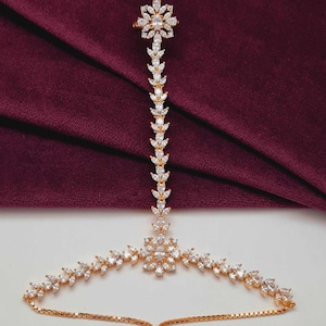 CZ Hathphool / Golden Silver Cubic Zirconia Hand Bracelet/ Designer Silver HathPaan pair/ CZ Wedding Jewelry/ Rhodium Bridal Hand Jewelry