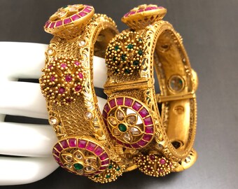 Kundan Armreif Set: Indischer Brautschmuck, Rajwadi Kada Armband
